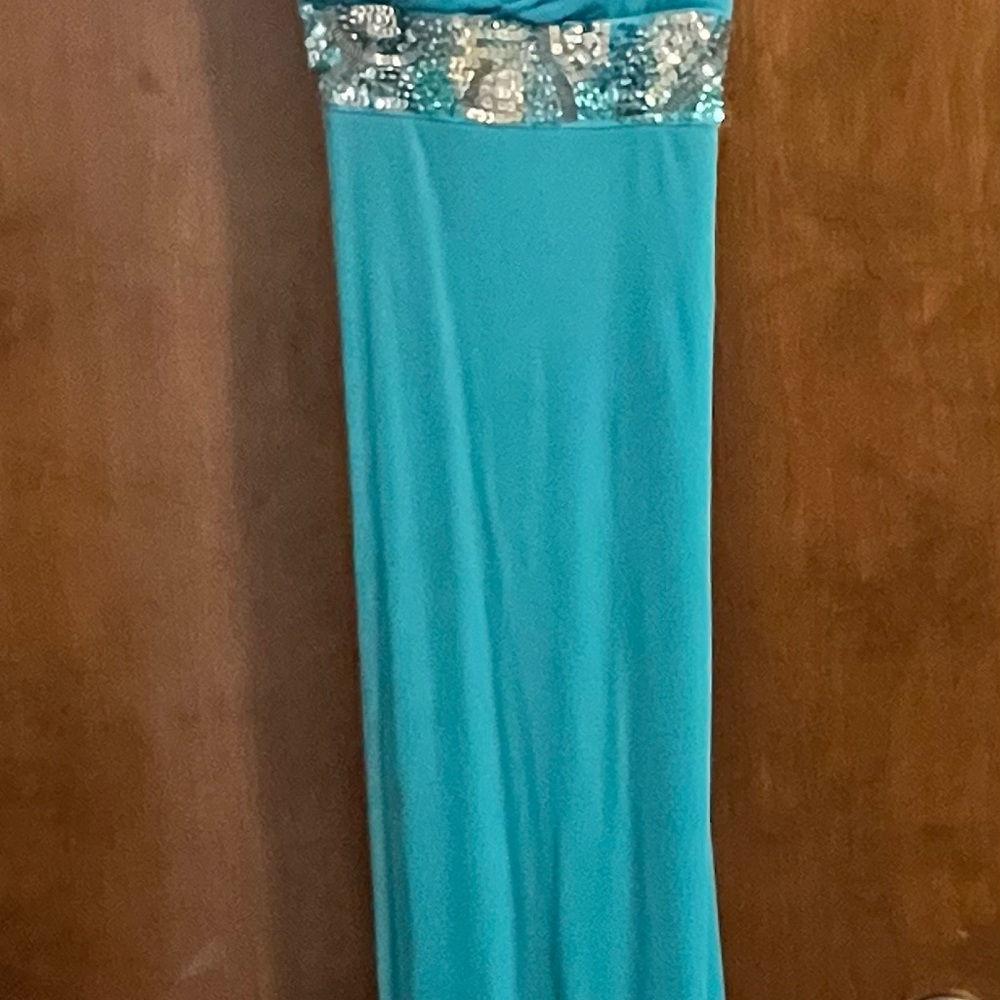 My Michelle Blue Strapless Embellished Gown